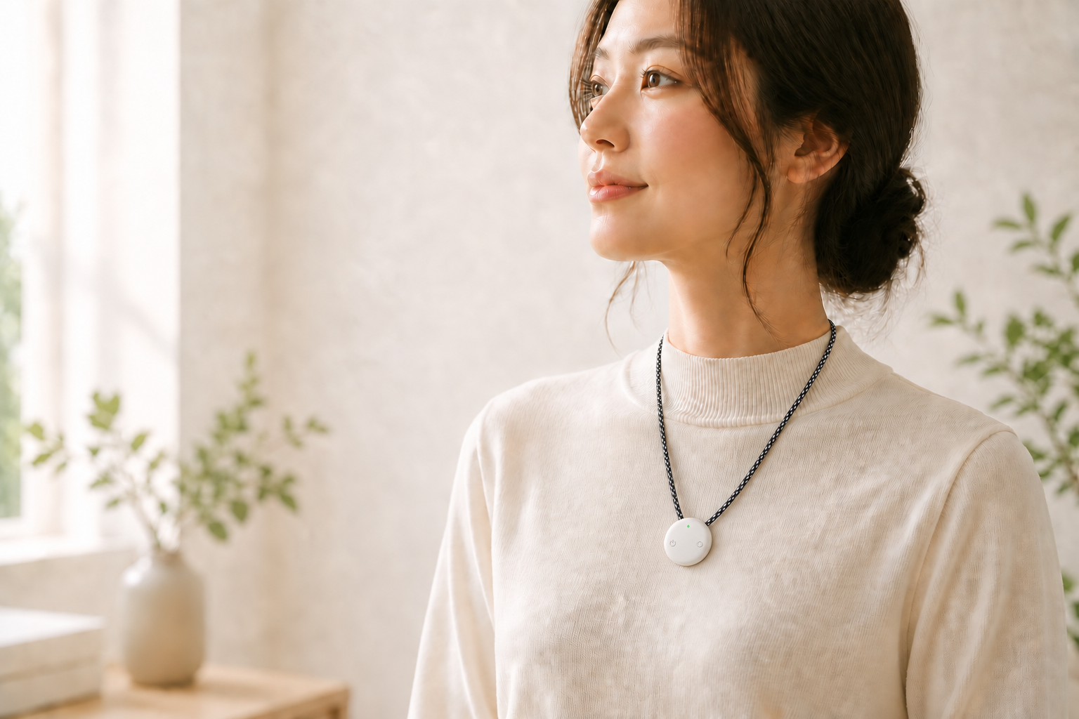 AMOFIT worn over a light knit top