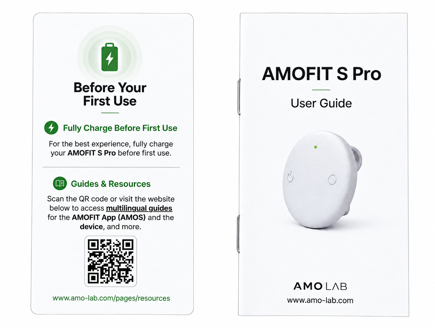 First-use card and AMOFIT S Pro user guide