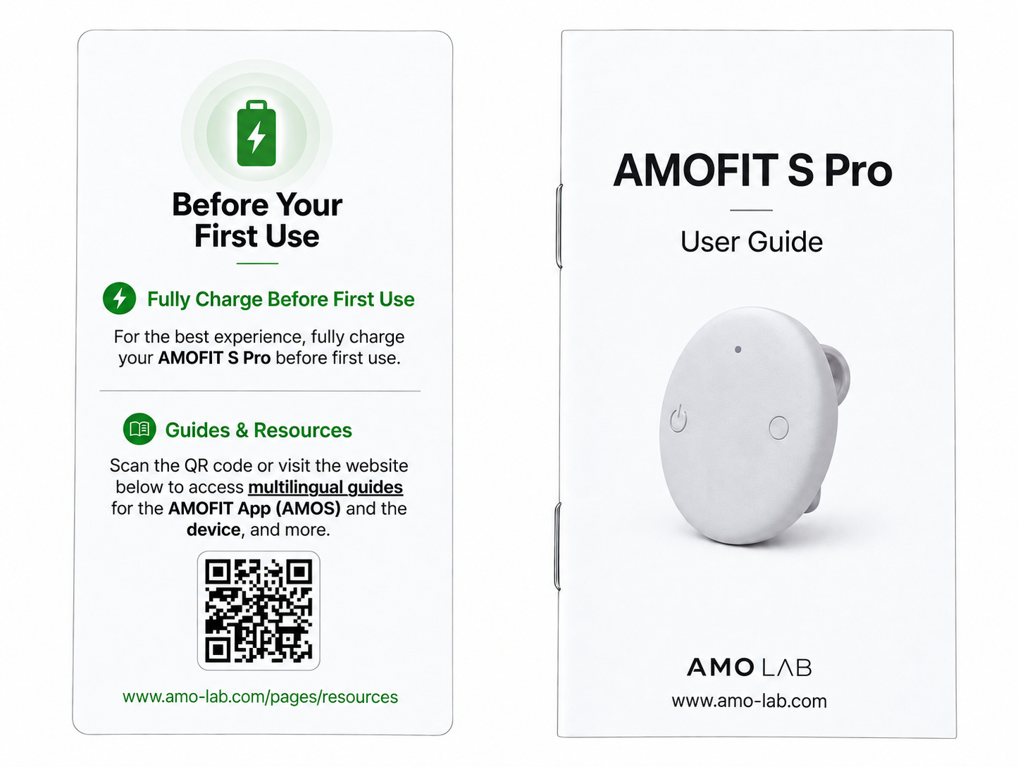 First-use card and AMOFIT S Pro user guide